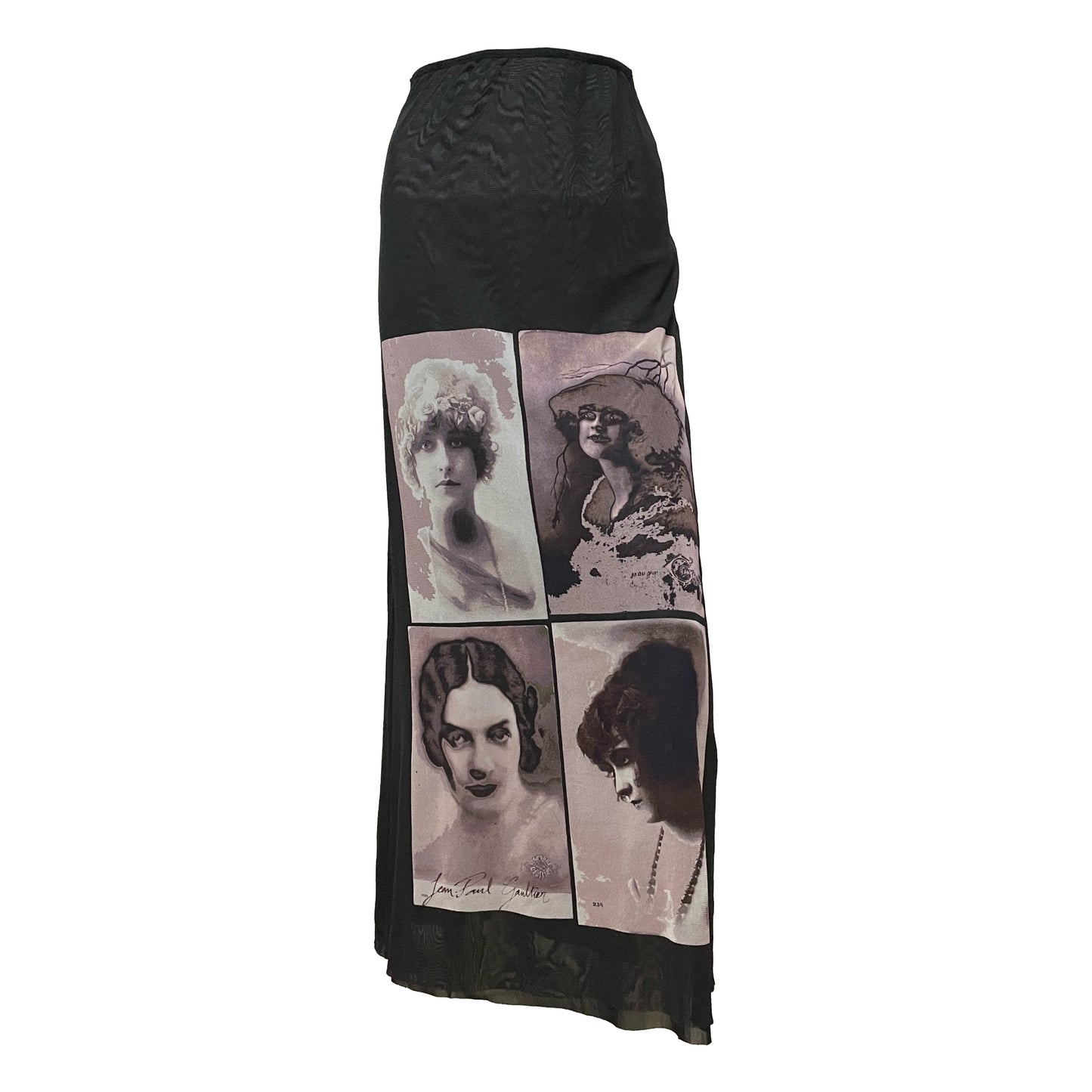JEAN PAUL GAULTIER Spring Summer 2002 Portrait Photo Print Mesh Long Skirt
