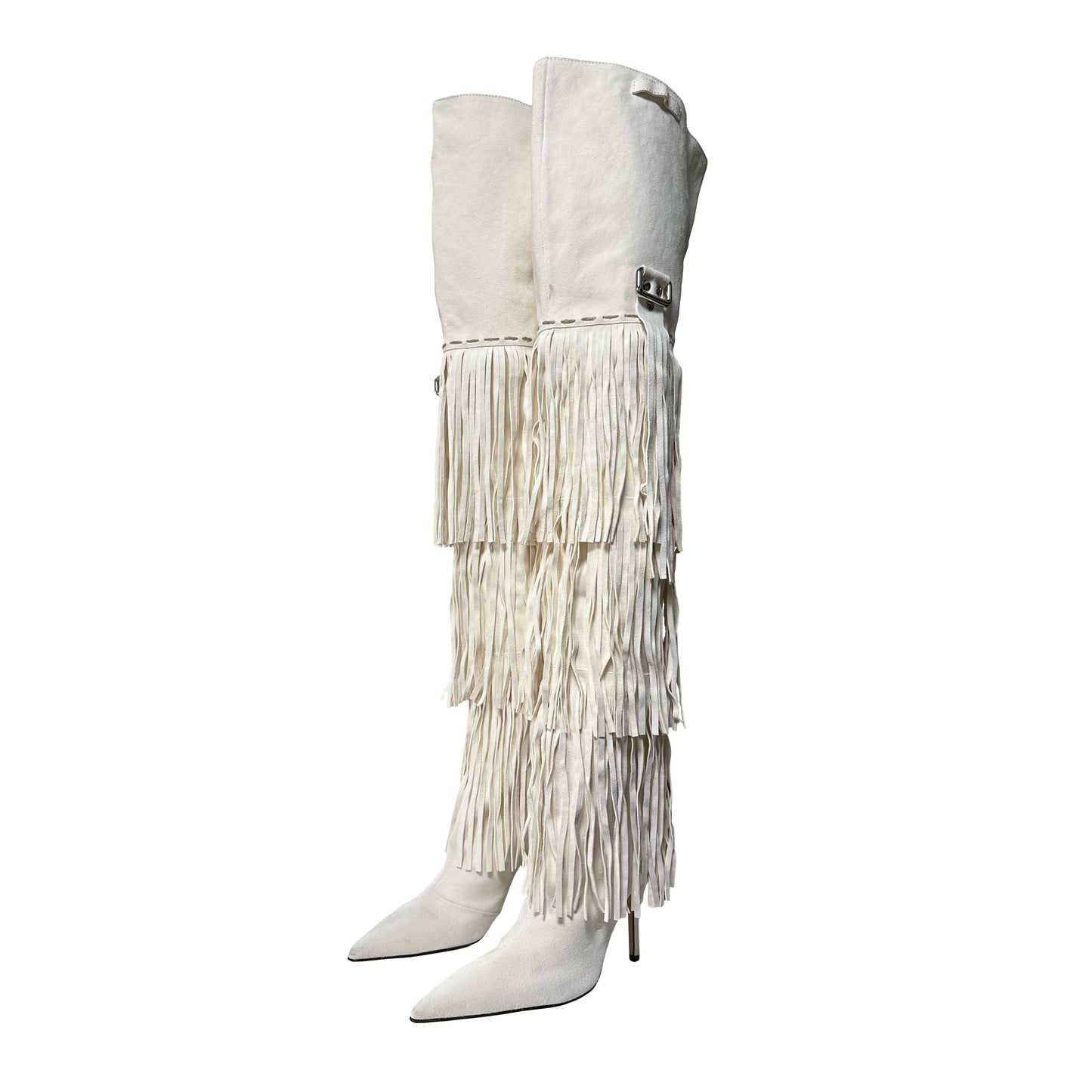 DOLCE&GABBANA Spring Summer 2004 Suede Fringed Thigh High Boots