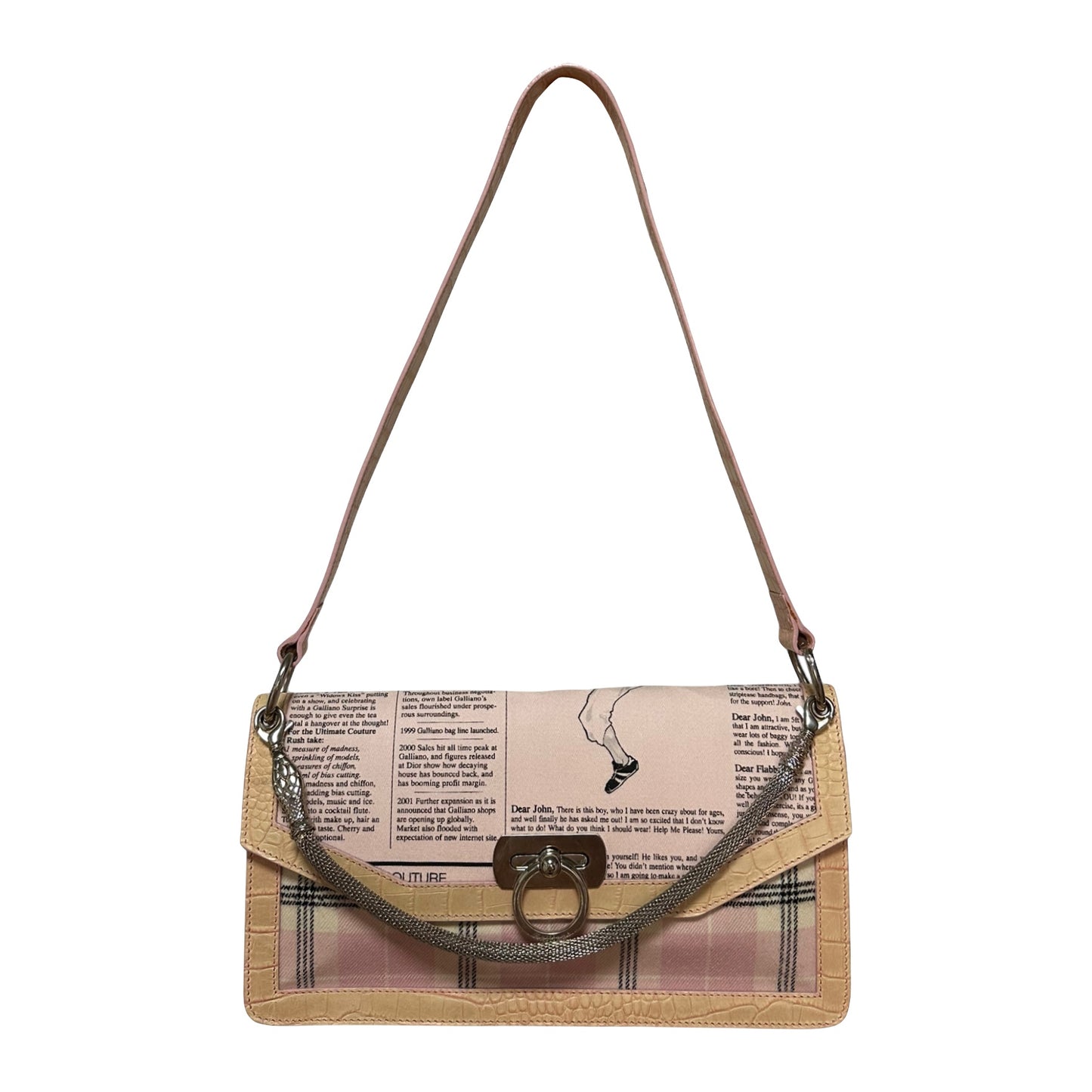 JOHN GALLIANO Spring Summer 2003 Snake Chain Newspaper Print Bag