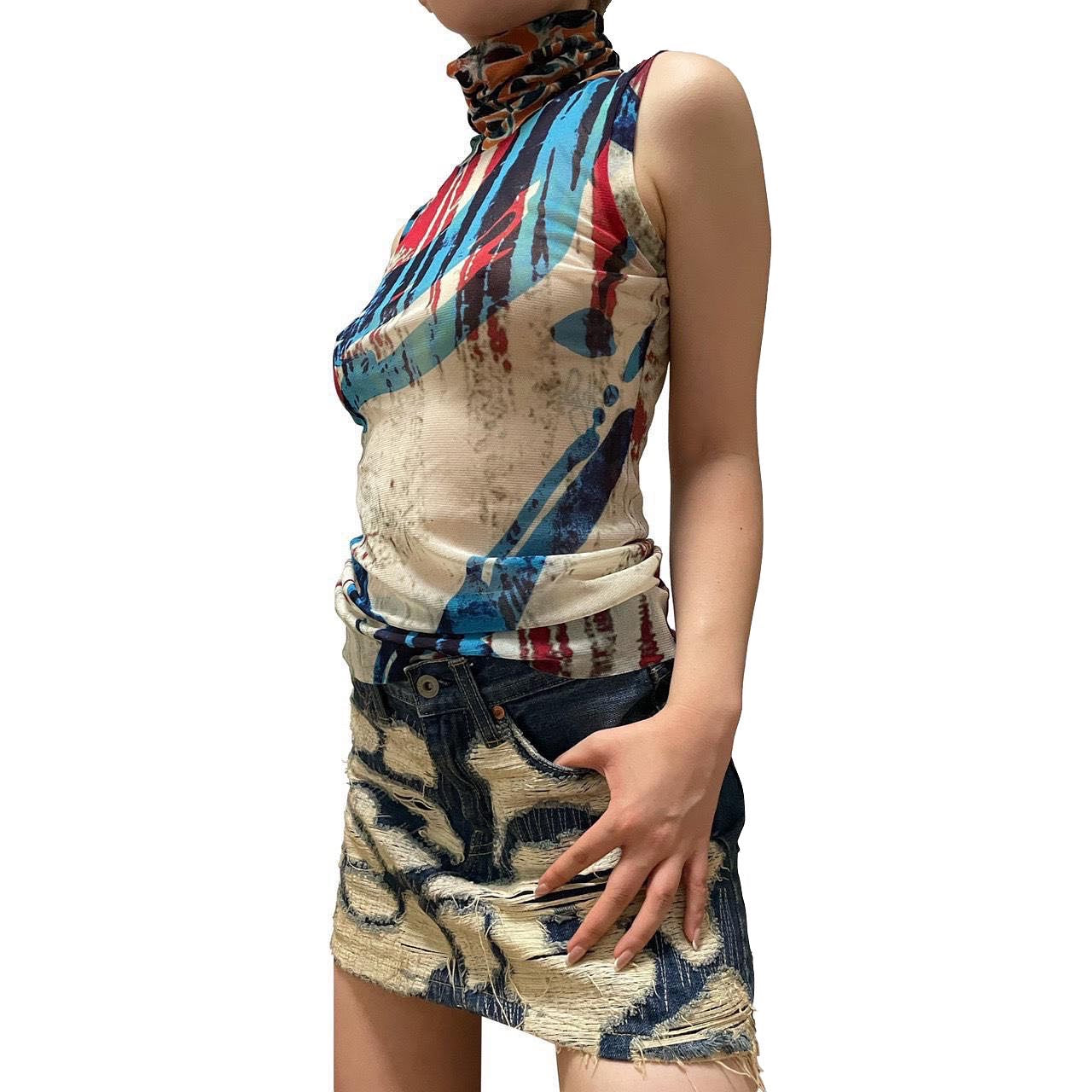 JEAN PAUL GAULTIER Mesh Turtleneck Sleeveless Top