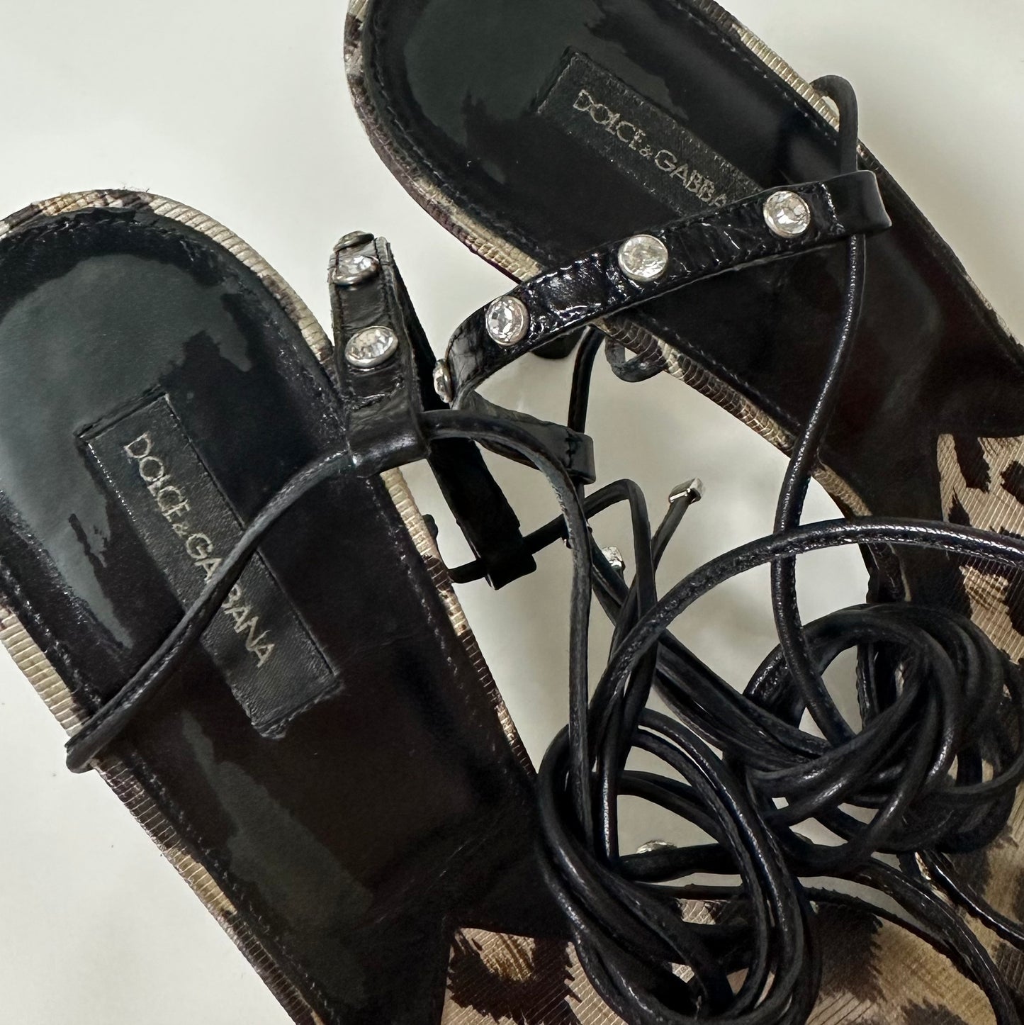 DOLCE&GABBANA Spring Summer 2004 Leopard Print Lace Up Sandals