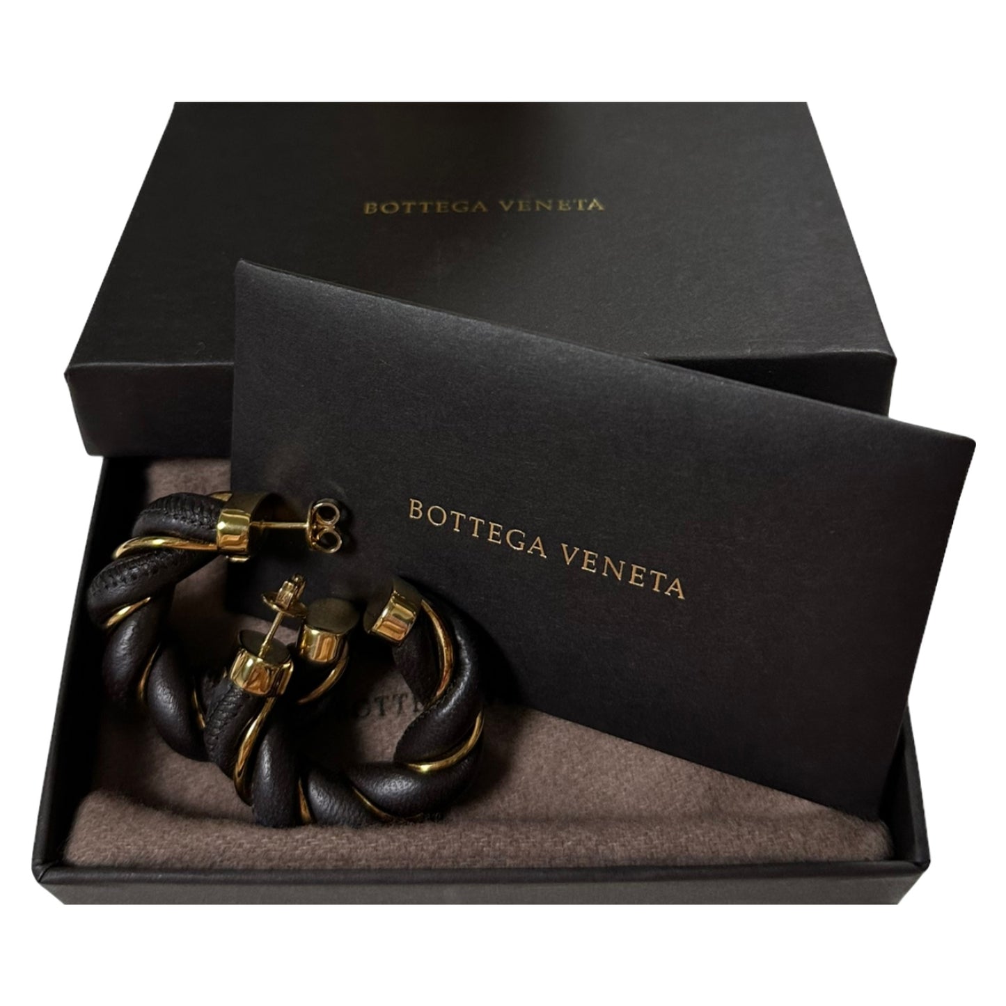 BOTTEGA VENETA Fall Winter 2020 Twist Gold-plated and Leather Hoop Earrings