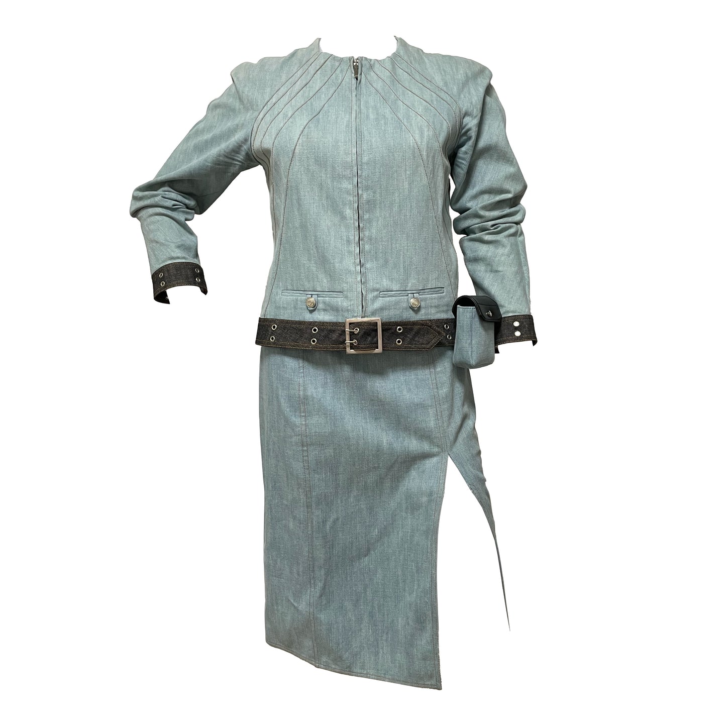 CHRISTIAN DIOR Spring Summer 2002 Denim Jacket and Skirt Set Up