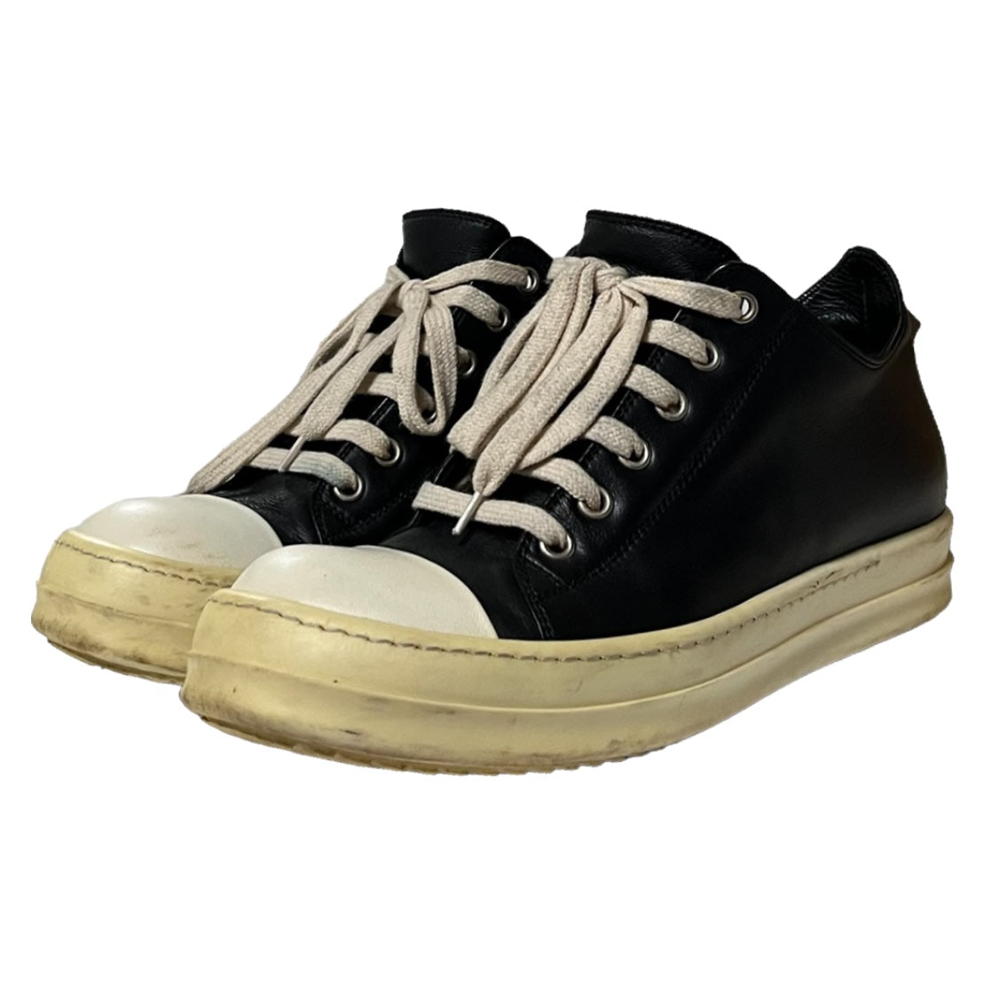 RICK OWENS Lace Up Low Top Leather Sneakers