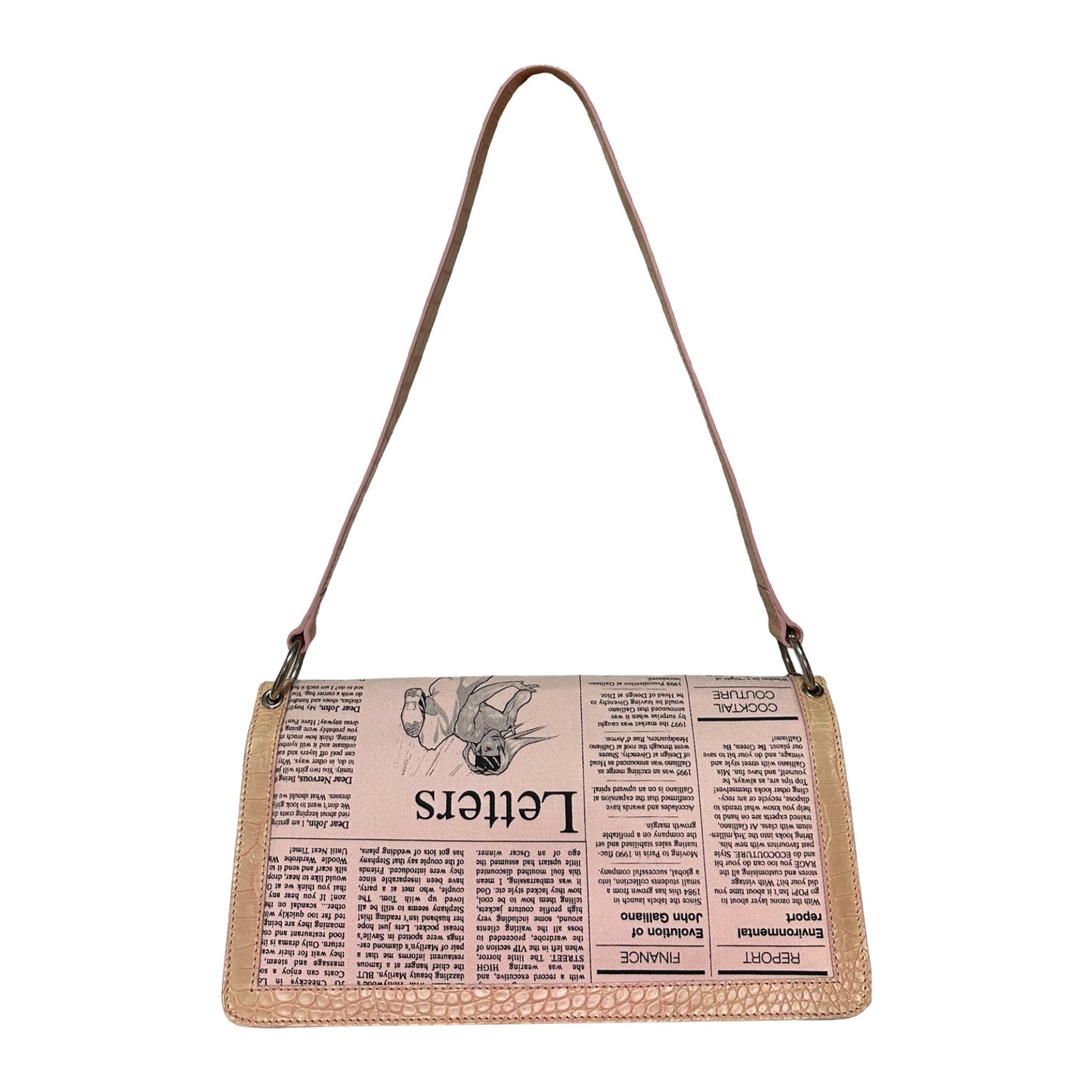 JOHN GALLIANO Spring Summer 2003 Snake Chain Newspaper Print Bag