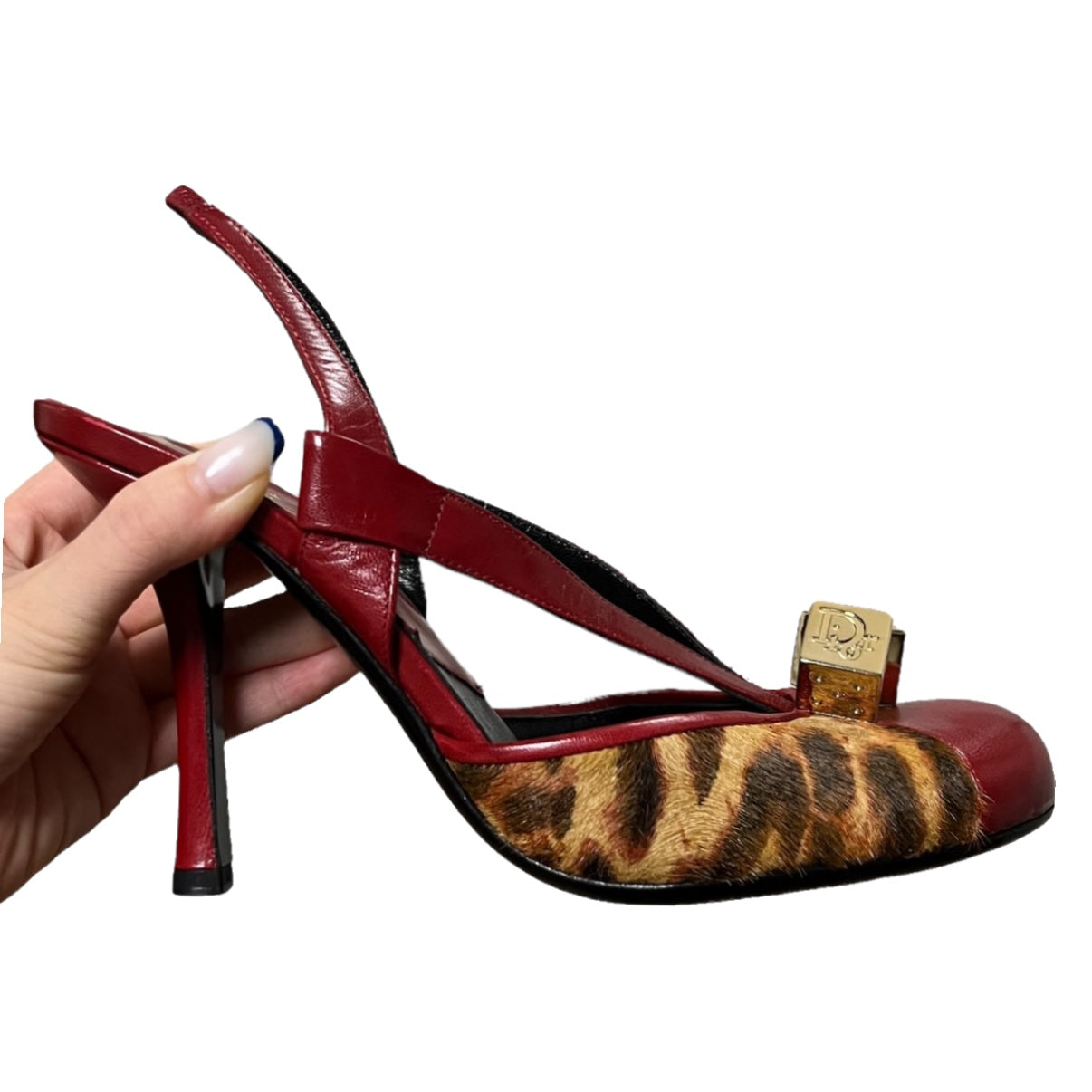 CHRISTIAN DIOR Fall Winter 2004 Leopard Print Dice Slingback Mules