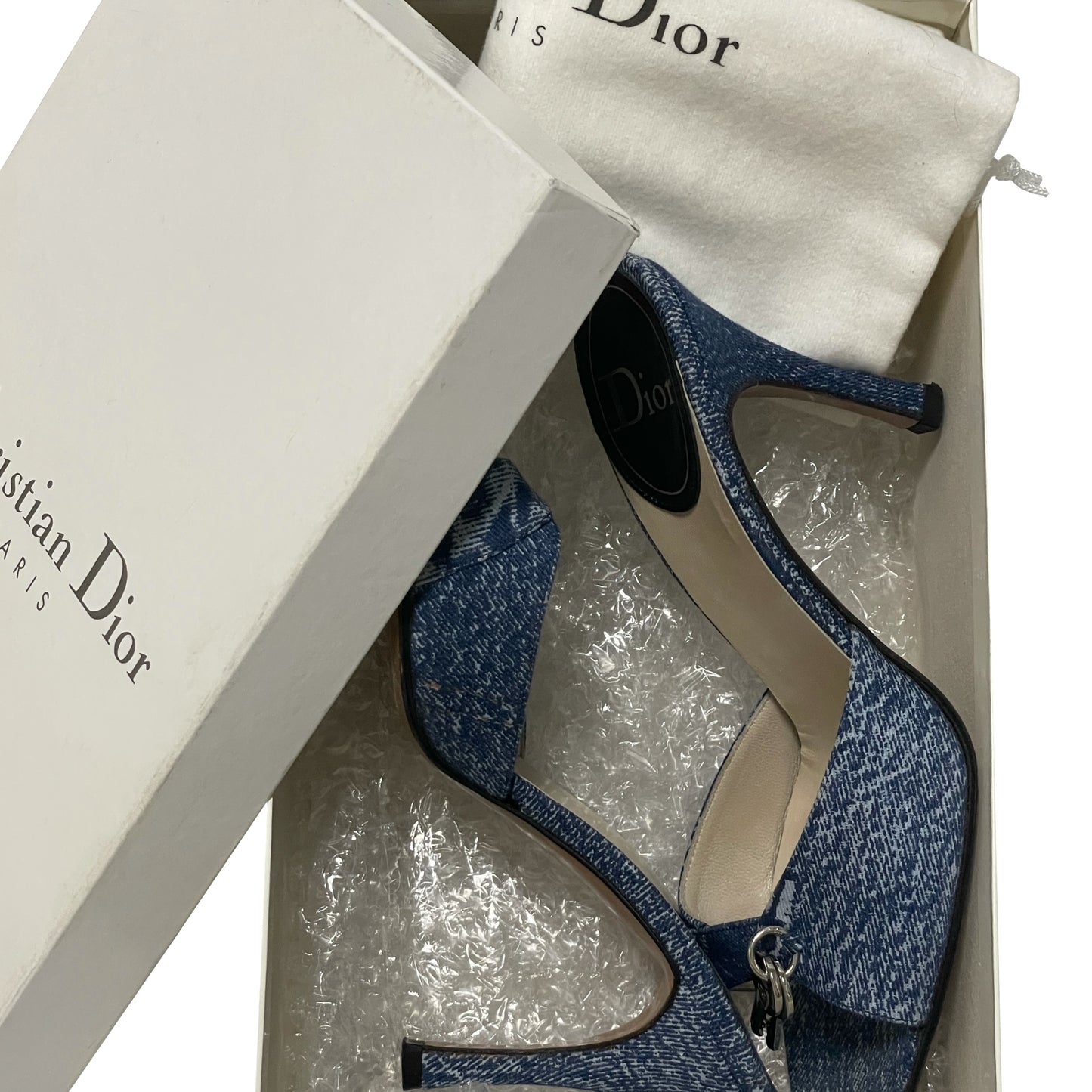 CHRISTIAN DIOR Spring Summer 2001 Lock and Key Denim Sandals