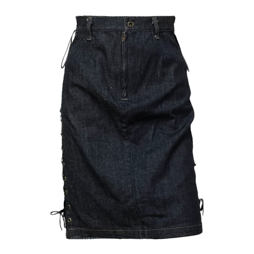 HYSTERICS Laced Up High Waisted Denim Midi Skirt