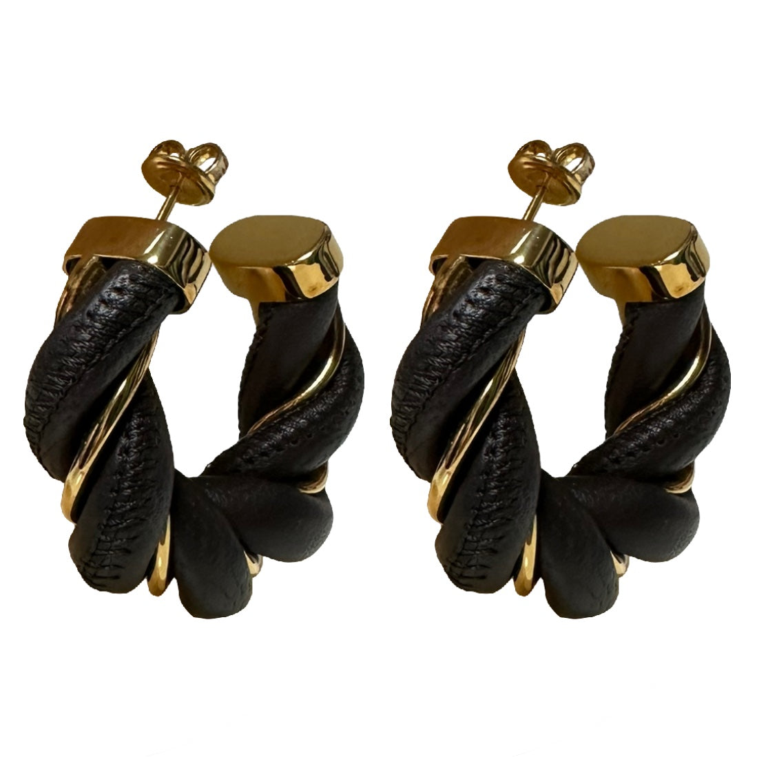 BOTTEGA VENETA Fall Winter 2020 Twist Gold-plated and Leather Hoop Earrings