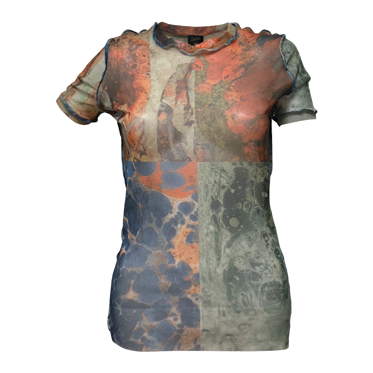 JEAN PAUL GAULTIER HOMME Spring Summer 2000 Psychedelic Bacteria Print Mesh T-Shirt