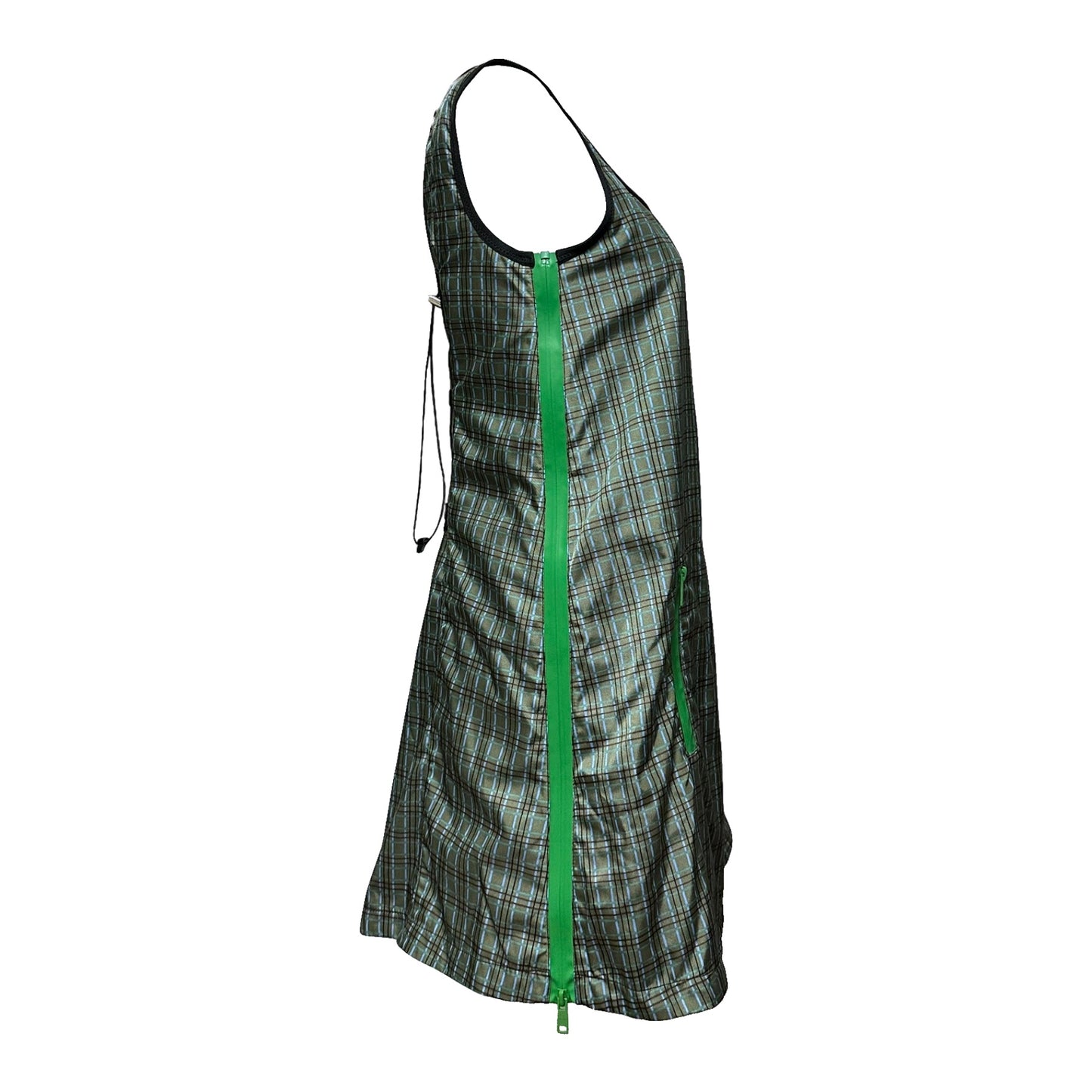 PRADA Nylon Acqua Checkered Laced Up Midi Dress