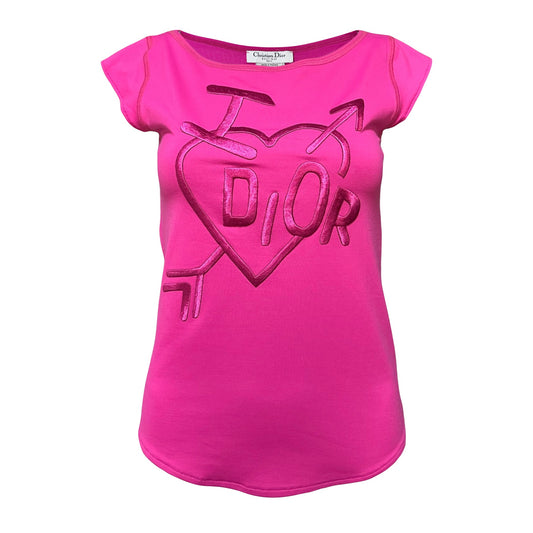 CHRISTIAN DIOR Fall Winter 2004 "I Heart Dior" Embroidered Logo Short Sleeve Top
