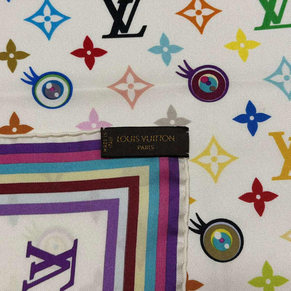 LOUIS VUITTON × TAKASHI MURAKAMI Spring Summer 2003 “Eye Love You” Monogram Silk Scarf
