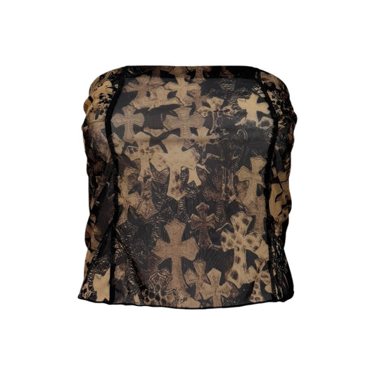 CHROME HEARTS Cross Patch Print Mesh Tube Top
