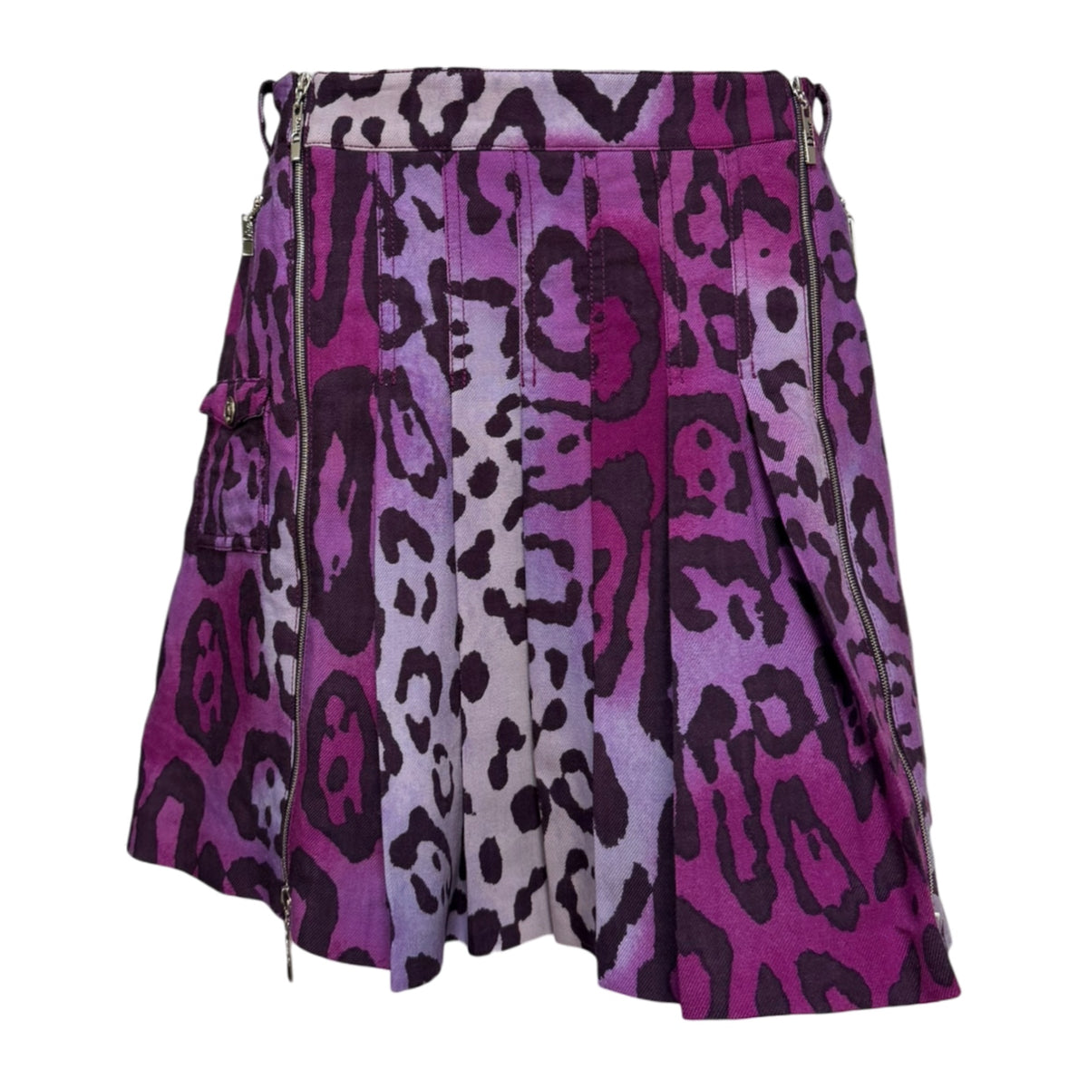 CHRISTIAN DIOR Fall Winter 2004 Leopard Print High-Waisted Pleated Mini Skirt