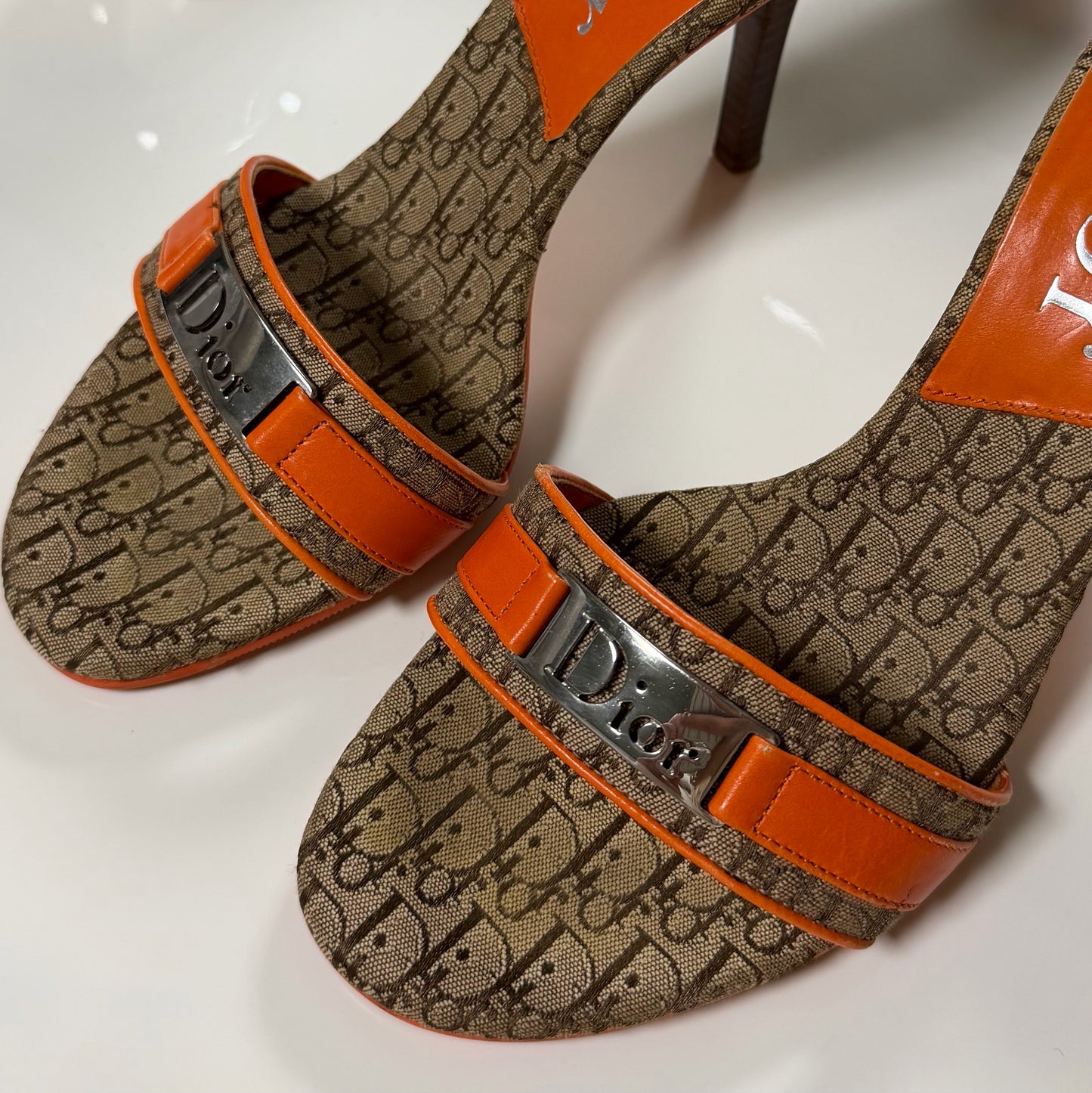 CHRISTIAN DIOR Spring Summer 2005 Diorissimo-Style Trotter Slide Heeled Mule Sandals
