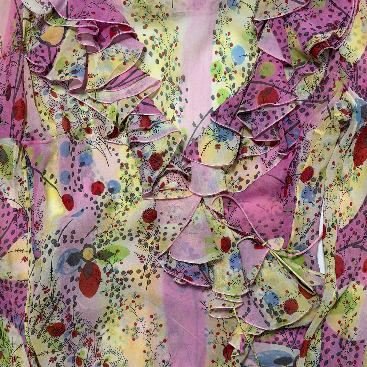 CHRISTIAN DIOR Spring Summer 2003 Floral Print Silk Ruffle Wrap Blouse