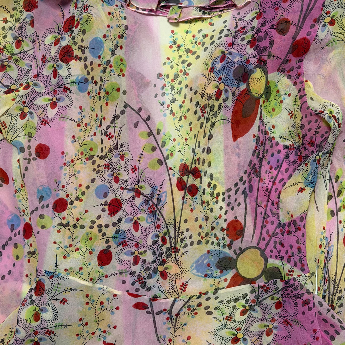 CHRISTIAN DIOR Spring Summer 2003 Floral Print Silk Ruffle Wrap Blouse