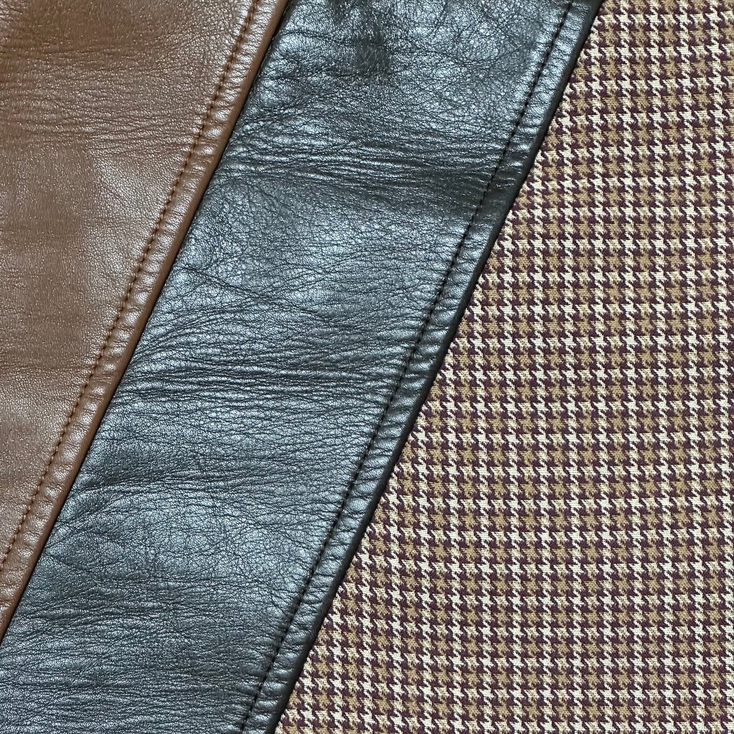 MIU MIU Fall Winter 2014 Houndstooth Leather Trim Mini Skirt