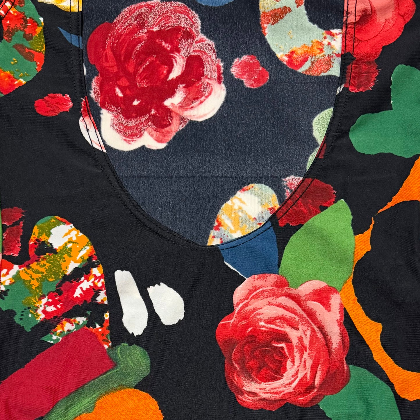 CHANEL Spring Summer 1992 Logo Abstract Floral One-Piece Swimsuit