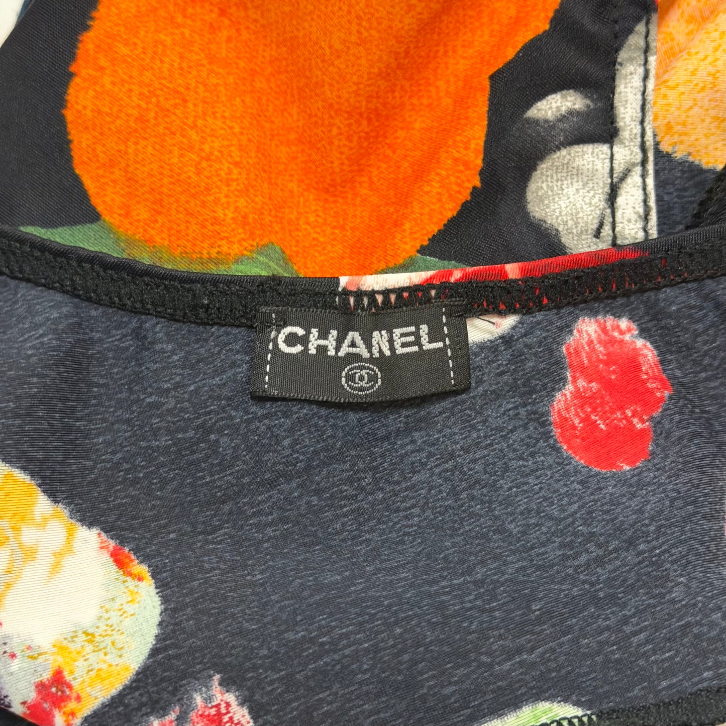 CHANEL Spring Summer 1992 Logo Abstract Floral One-Piece Swimsuit
