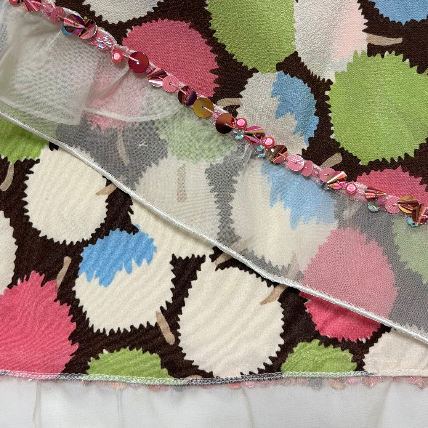 LOUIS VUITTON Spring Summer 2005 Apple Print Beaded Sequin-Trim Midi Skirt