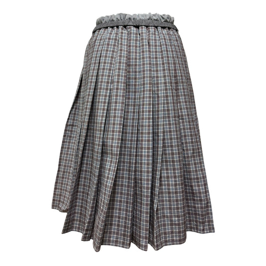MIU MIU Spring 2025 Checked Mesh Pleated Midi Skirt
