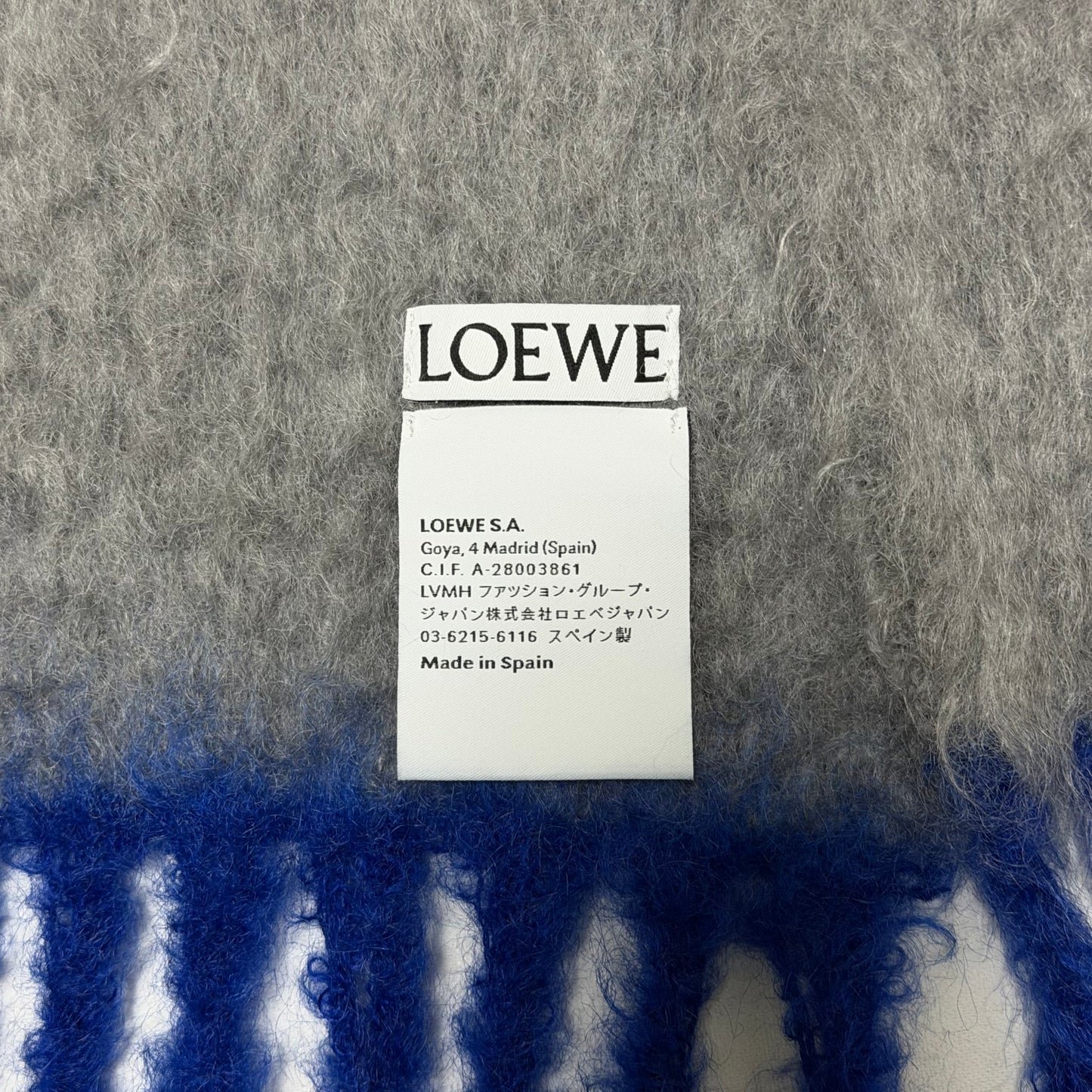 LOEWE Fall Winter 2024 Mohair & Wool Anagram Patch Fringe Scarf
