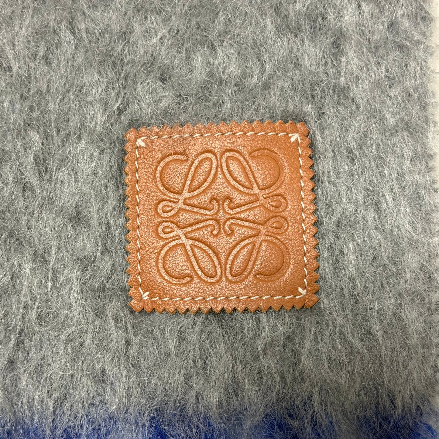 LOEWE Fall Winter 2024 Mohair & Wool Anagram Patch Fringe Scarf