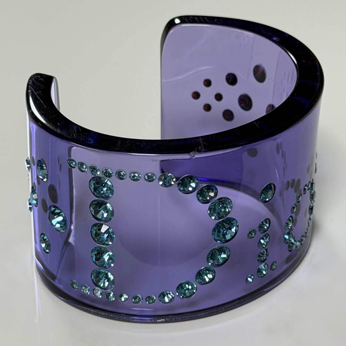 CHRISTIAN DIOR 2004 Lucite Cuff Bracelet with Blue Rhinestones