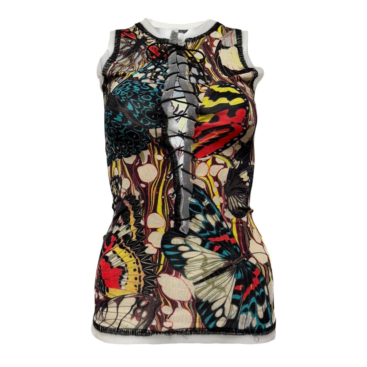 JEAN PAUL GAULTIER Spring Summer 2003 Butterfly Mesh Lace-Up Tank Top