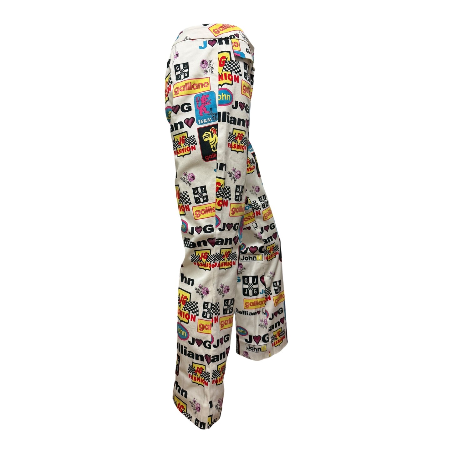 JOHN GALLIANO Spring Summer 2002 Logo & Graphic Print Bootcut Flared Pants