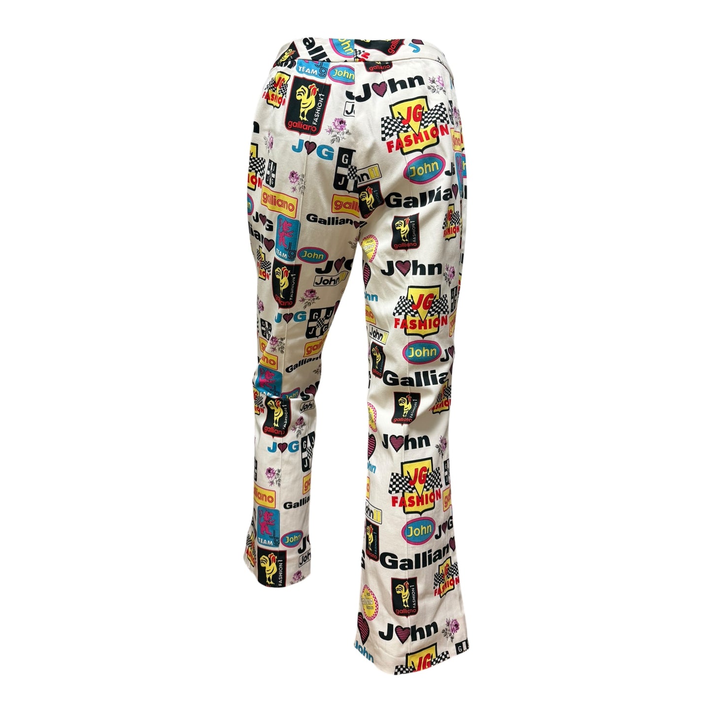 JOHN GALLIANO Spring Summer 2002 Logo & Graphic Print Bootcut Flared Pants