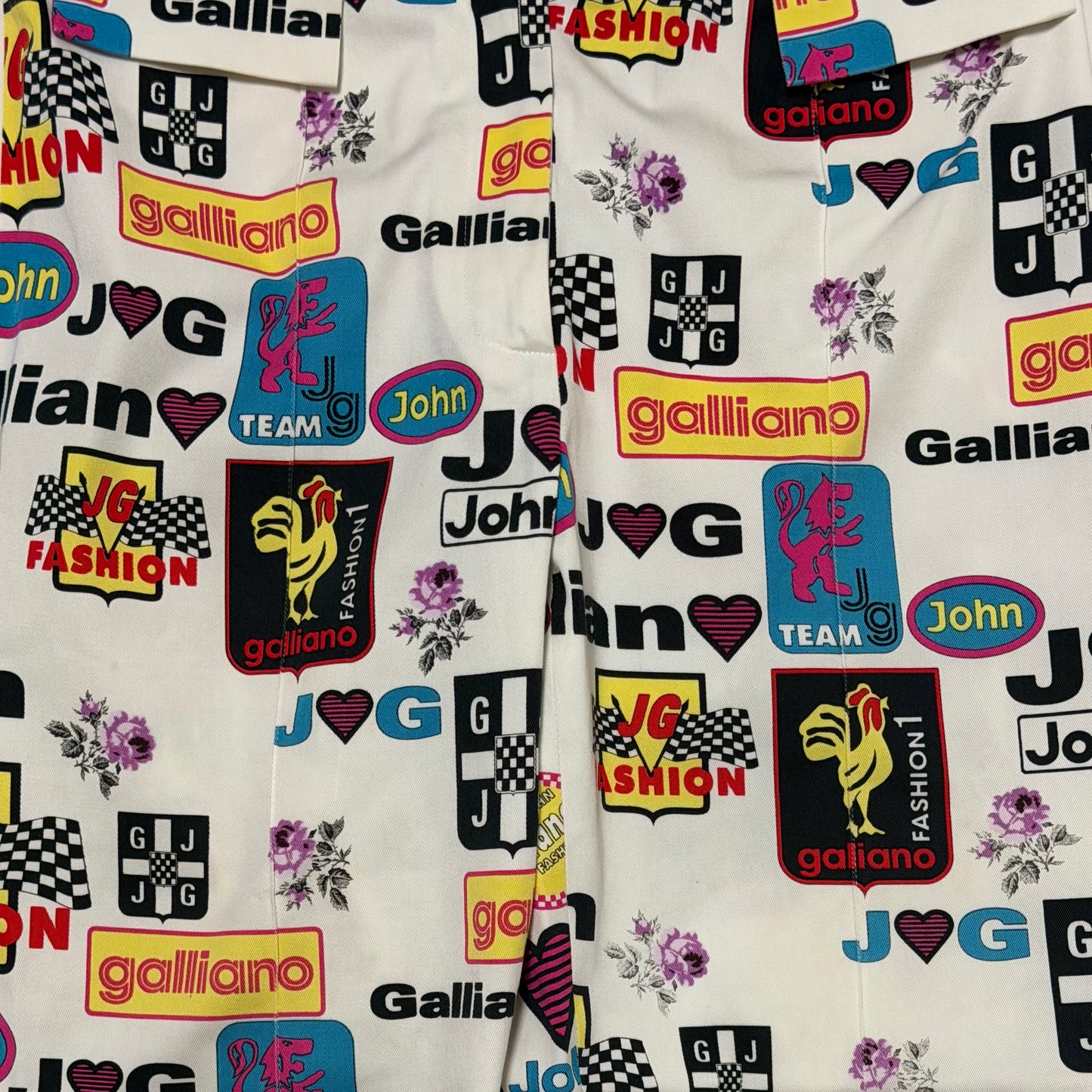 JOHN GALLIANO Spring Summer 2002 Logo & Graphic Print Bootcut Flared Pants