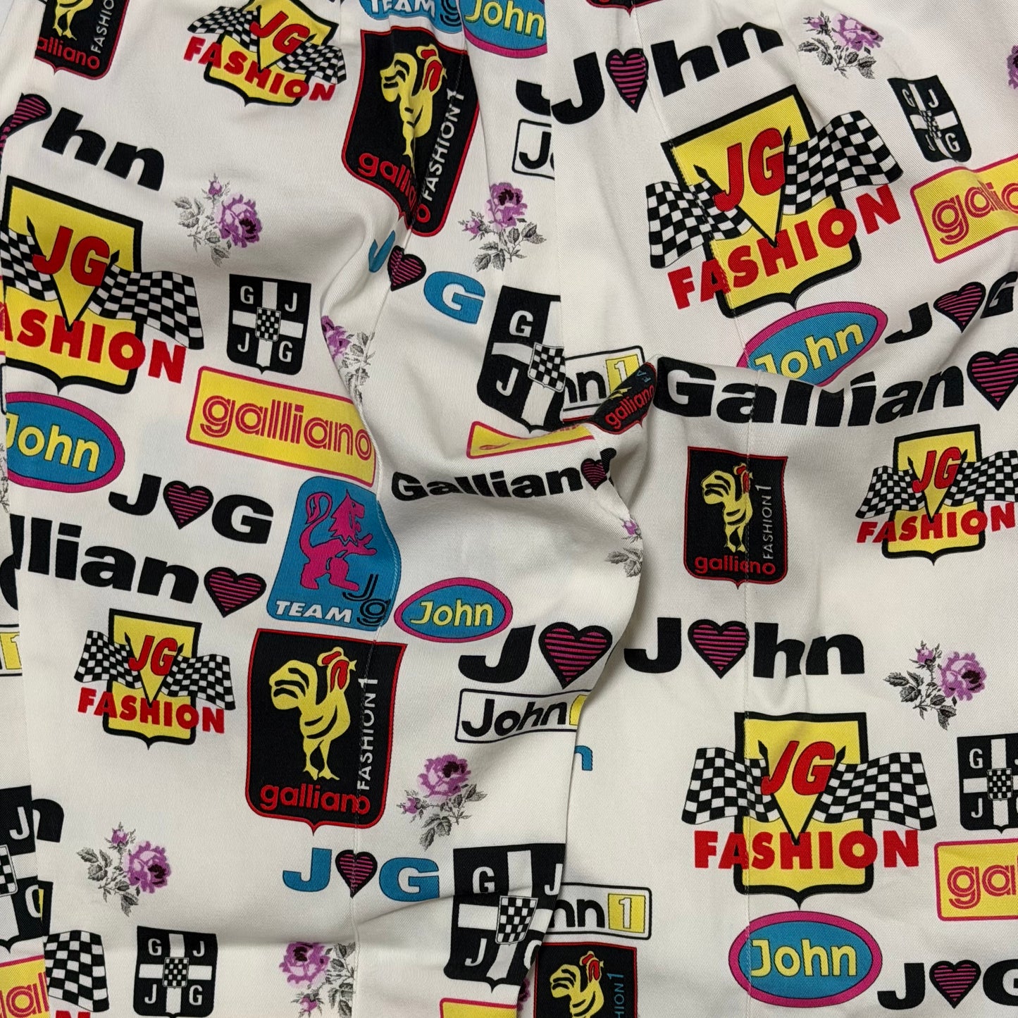 JOHN GALLIANO Spring Summer 2002 Logo & Graphic Print Bootcut Flared Pants