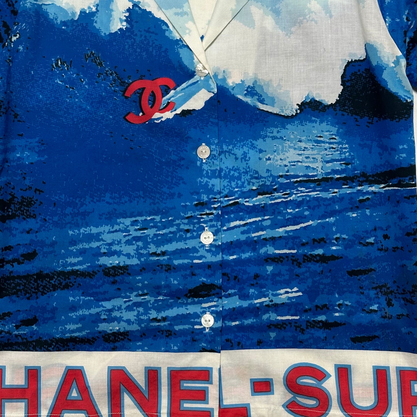 CHANEL Spring Summer 2002 Surf Logo Print Aloha Shirt