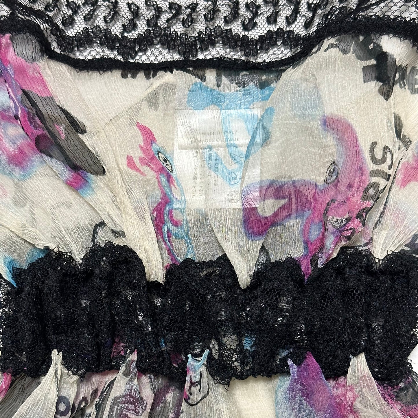 CHANEL Resort 2007 Graffiti Print Lace Trim Camisole