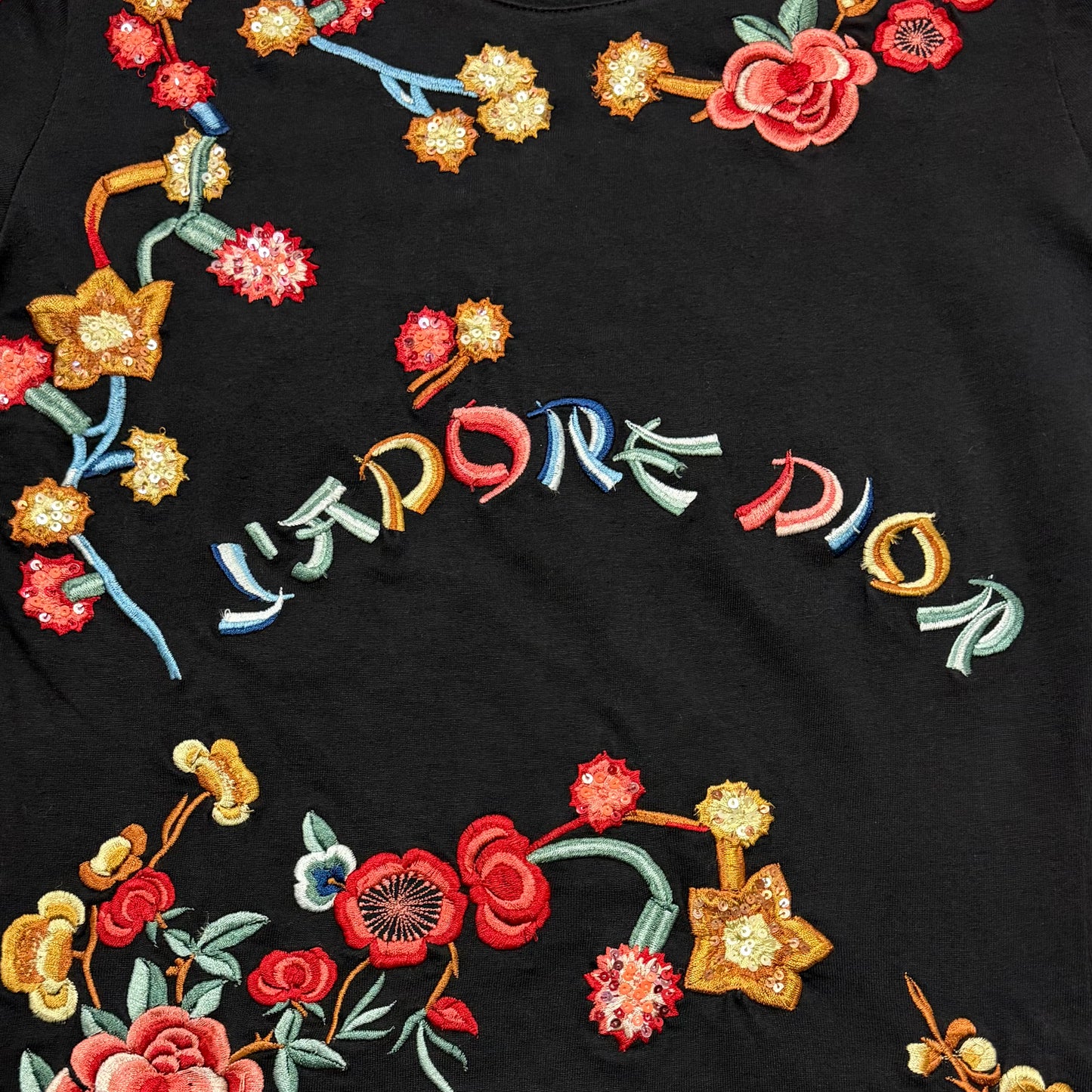 CHRISTIAN DIOR 2001 Oriental Koi Fish Embroidered Sequin Floral T-Shirt