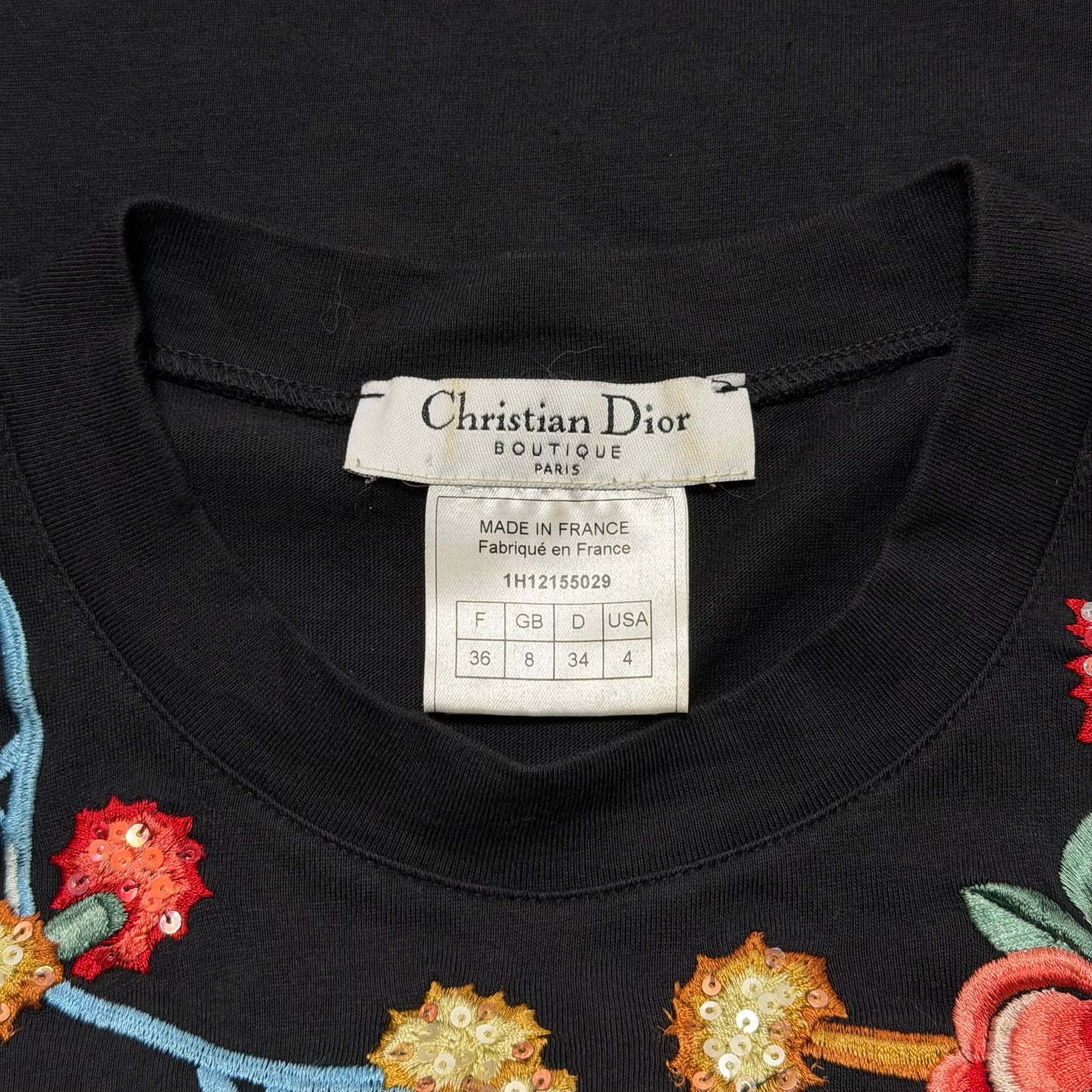 CHRISTIAN DIOR 2001 Oriental Koi Fish Embroidered Sequin Floral T-Shirt