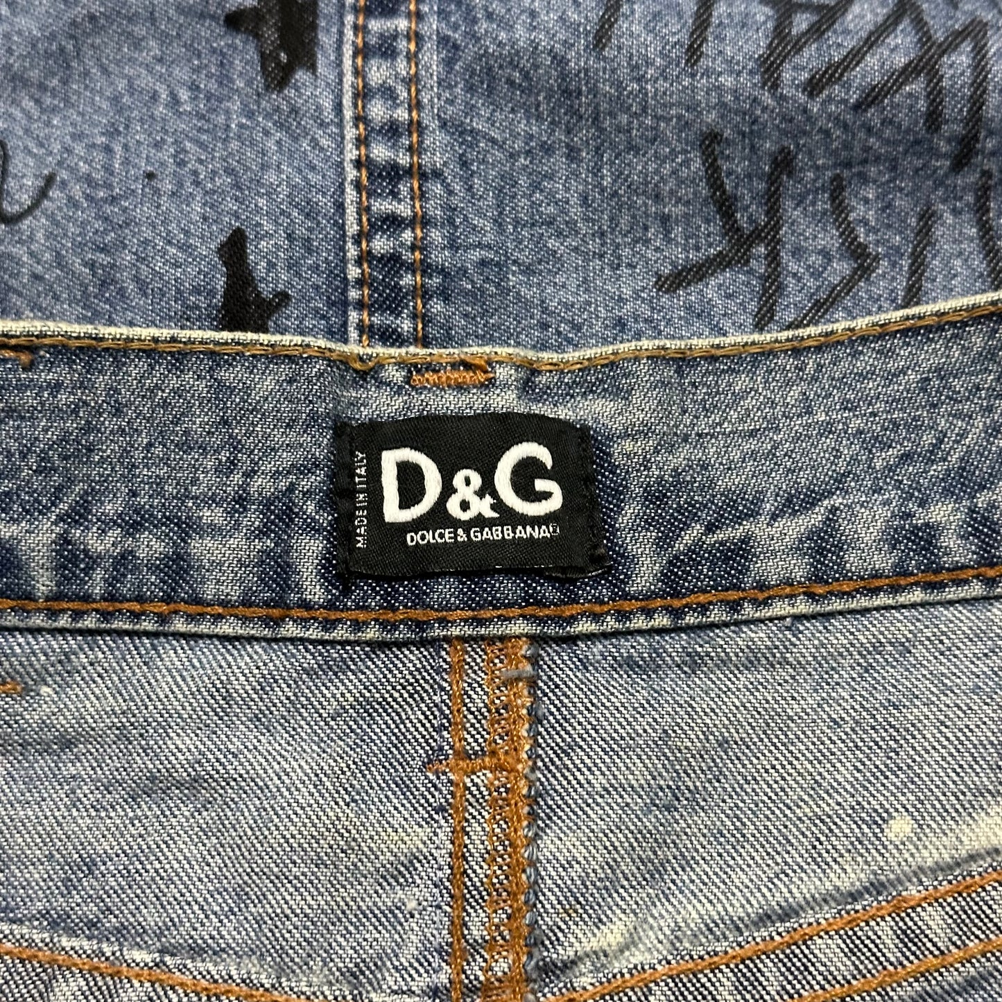 D&G Fall Winter 2000 Graffiti Print Denim Maxi Skirt