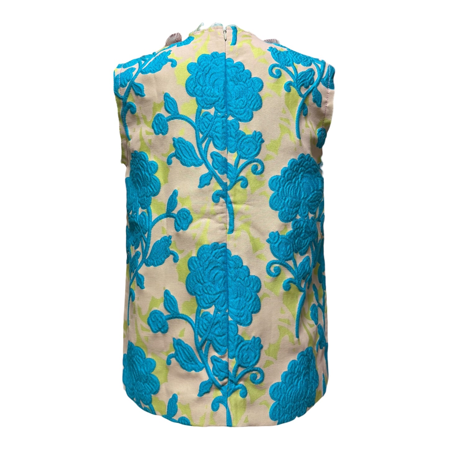 MIU MIU Spring Summer 2015 Cloqué Peony Pattern Sleeveless Top with Ruffle Trim