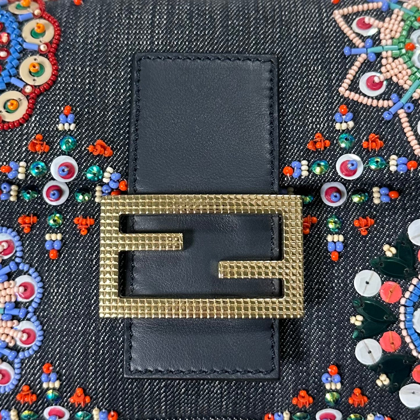 FENDI Spring Summer 2014 Denim Beaded Mamma Baguette Bag