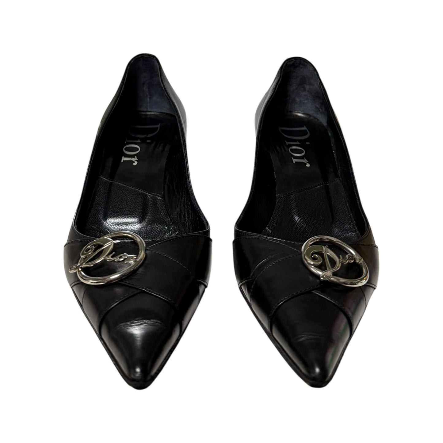 CHRISTIAN DIOR Vintage Logo Plate Leather Pointed Pumps