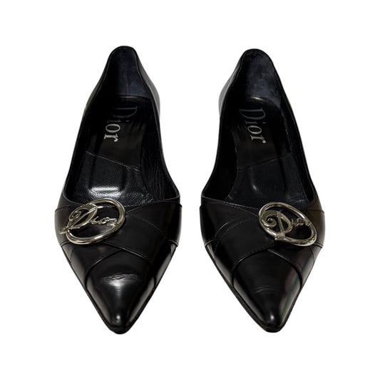 CHRISTIAN DIOR Vintage Logo Plate Leather Pointed Pumps