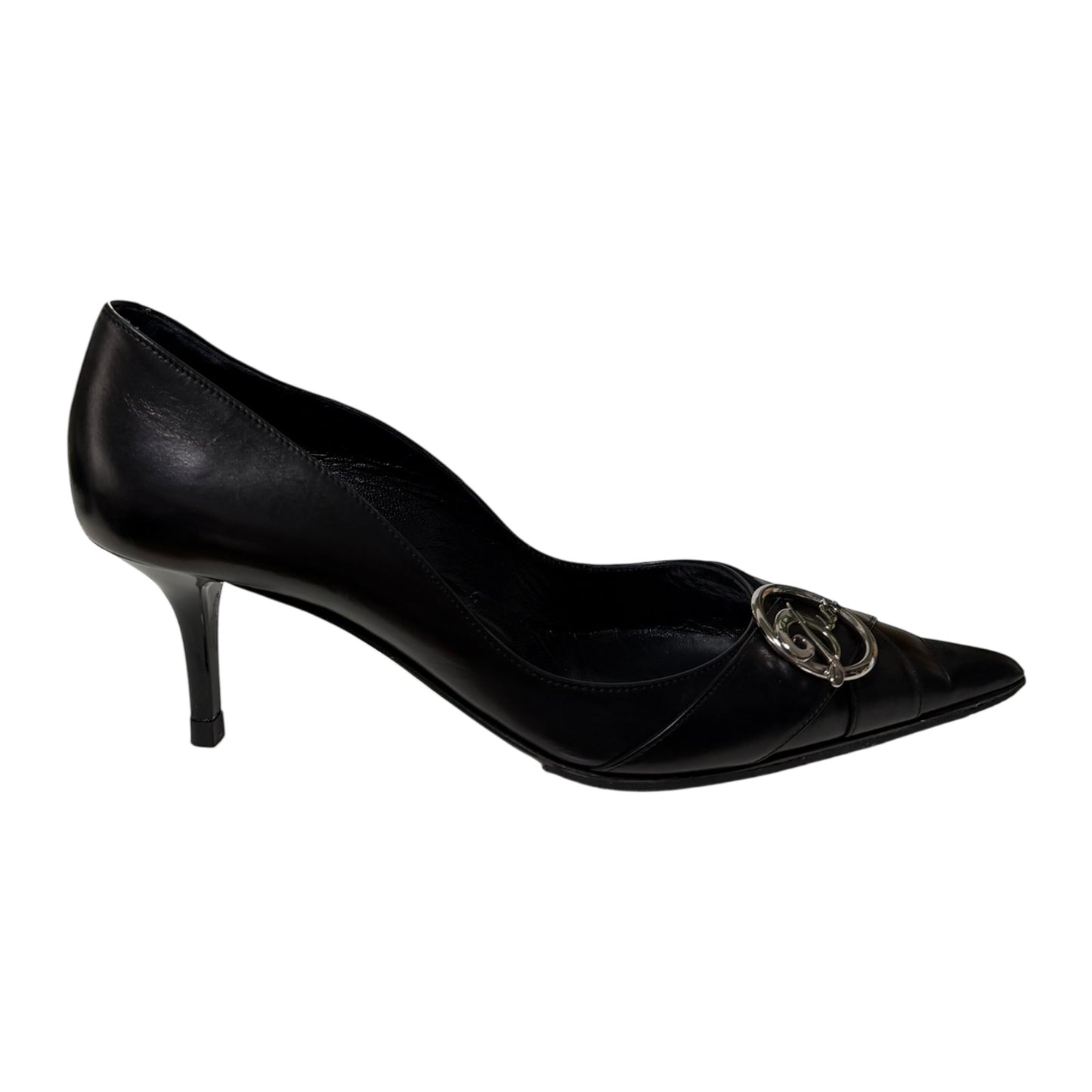 CHRISTIAN DIOR Vintage Logo Plate Leather Pointed Pumps