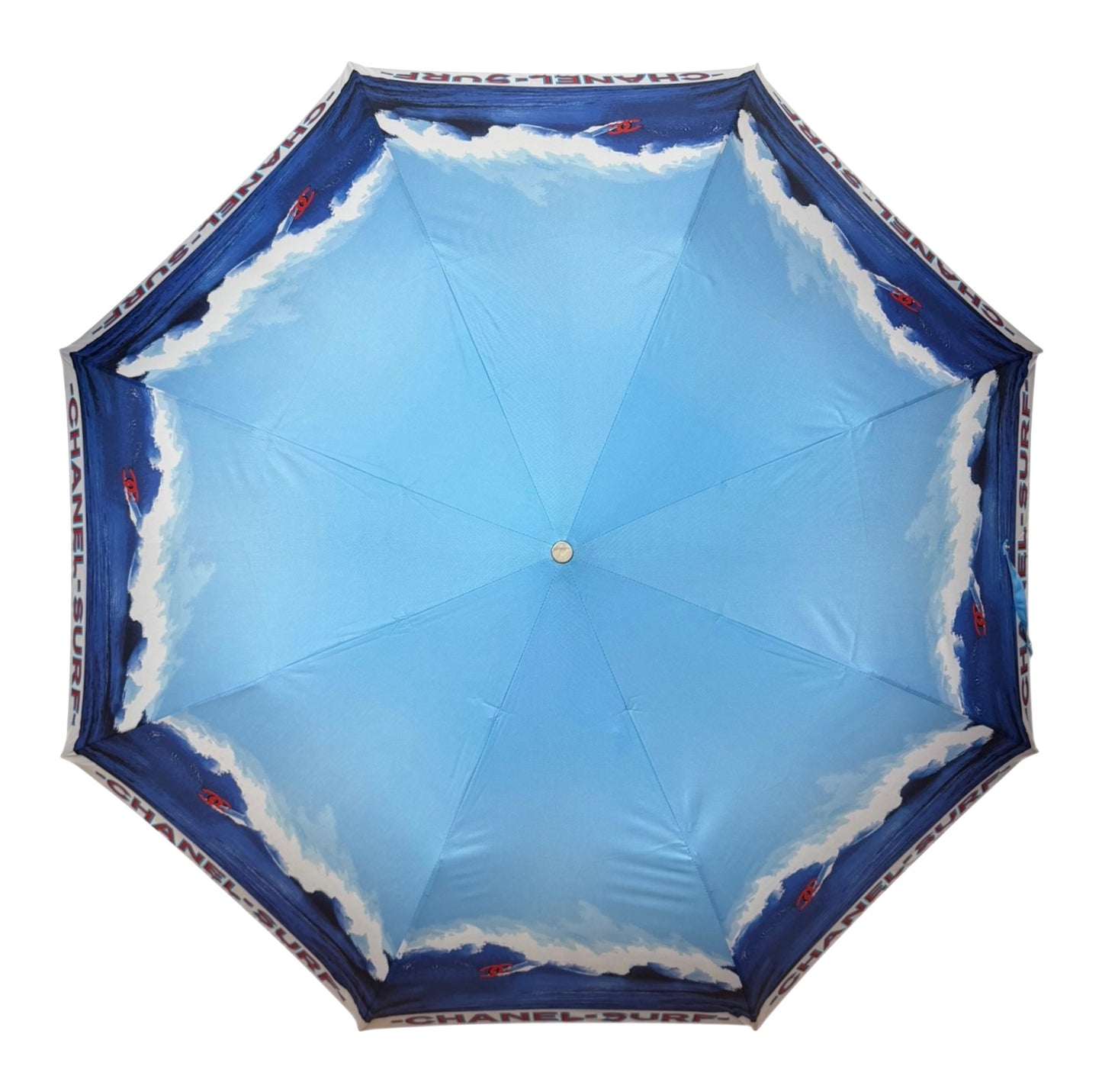 CHANEL Spring Summer 2002 Surf Logo Print Folding Umbrella