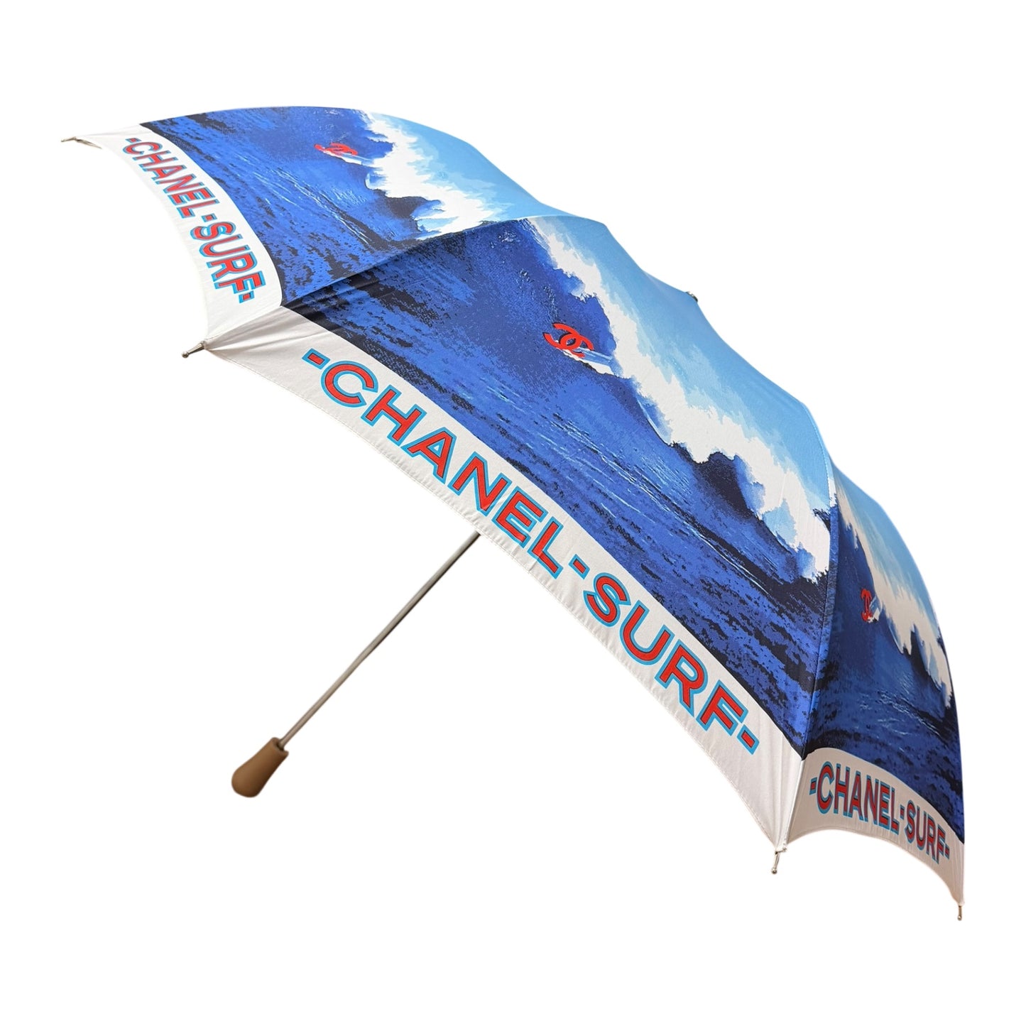 CHANEL Spring Summer 2002 Surf Logo Print Folding Umbrella