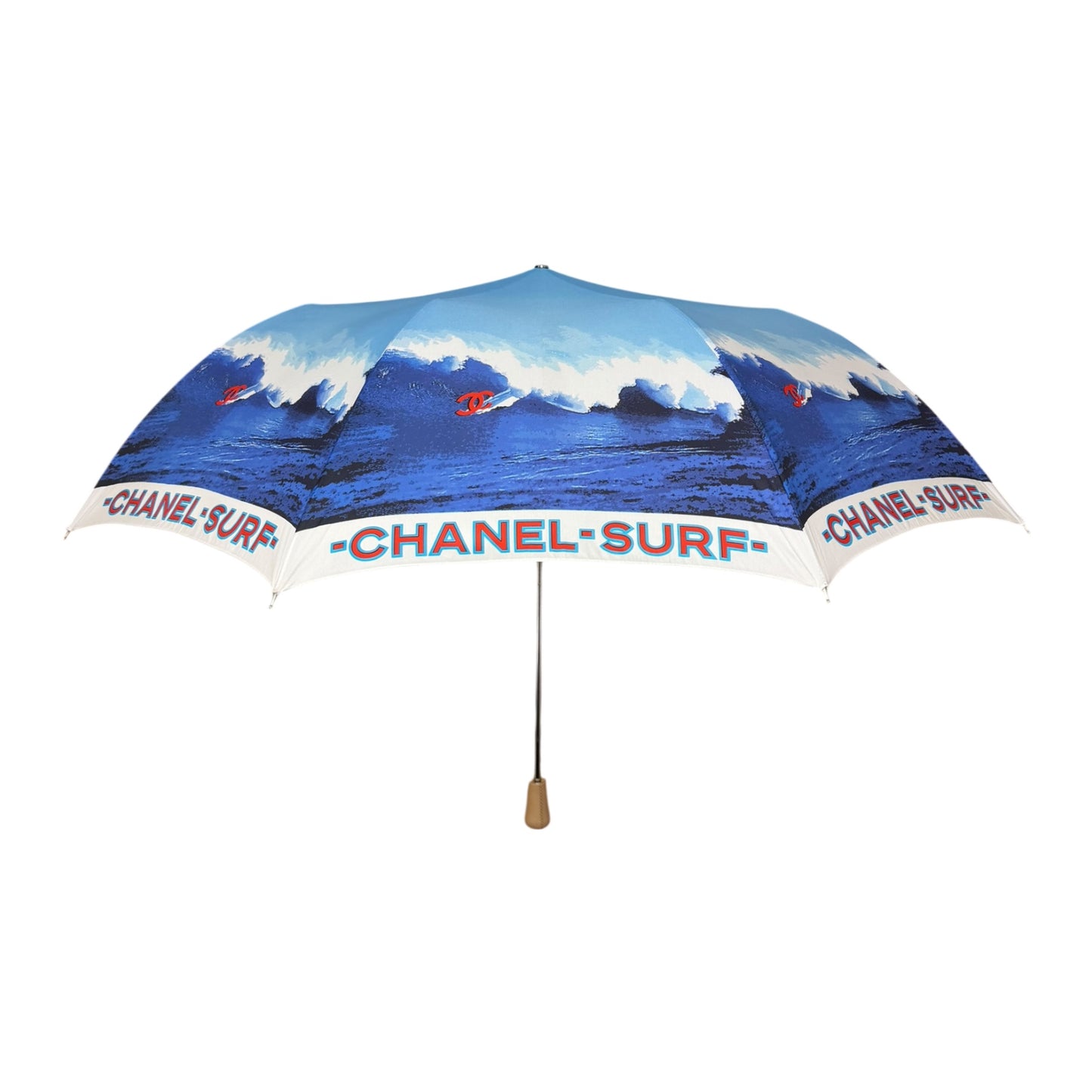 CHANEL Spring Summer 2002 Surf Logo Print Folding Umbrella