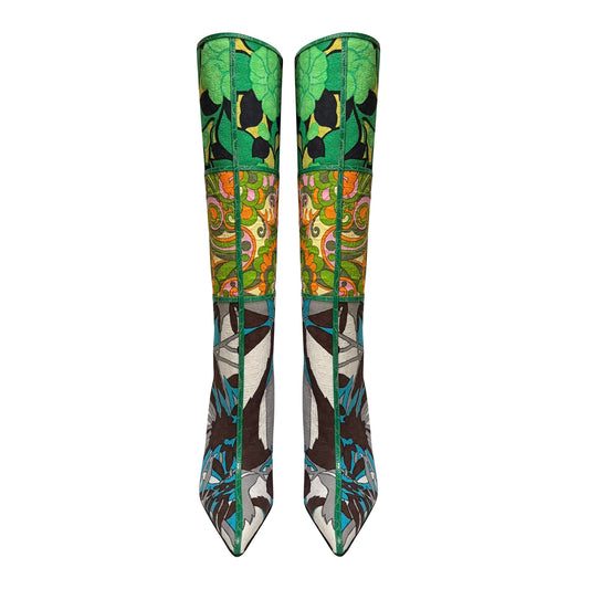 DOLCE&GABBANA Spring Summer 2004 Patchwork Floral Print Knee-High Boots