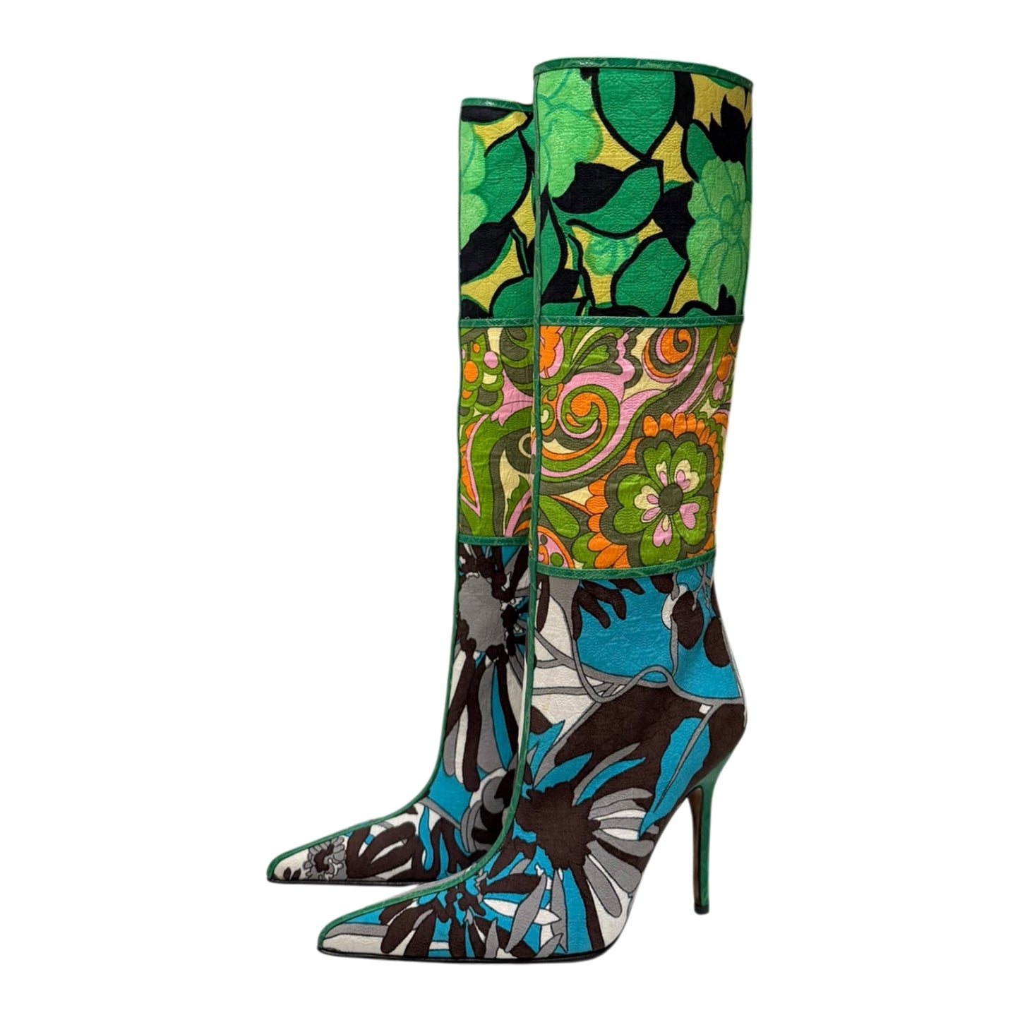 DOLCE&GABBANA Spring Summer 2004 Patchwork Floral Print Knee-High Boots